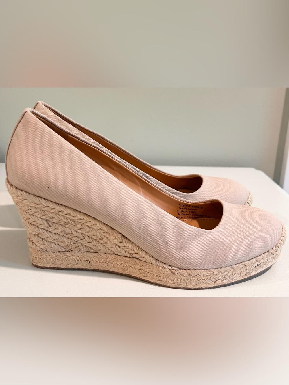 J.Crew Beige Canvas Espadrille Wedge Heels Size 7.5 Neutral Platform Pumps - Picture 3 of 8